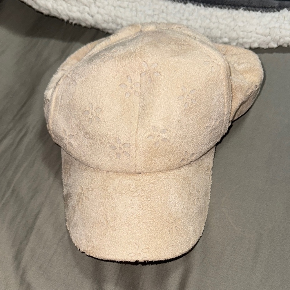 Beige Floral Embroidered Cap